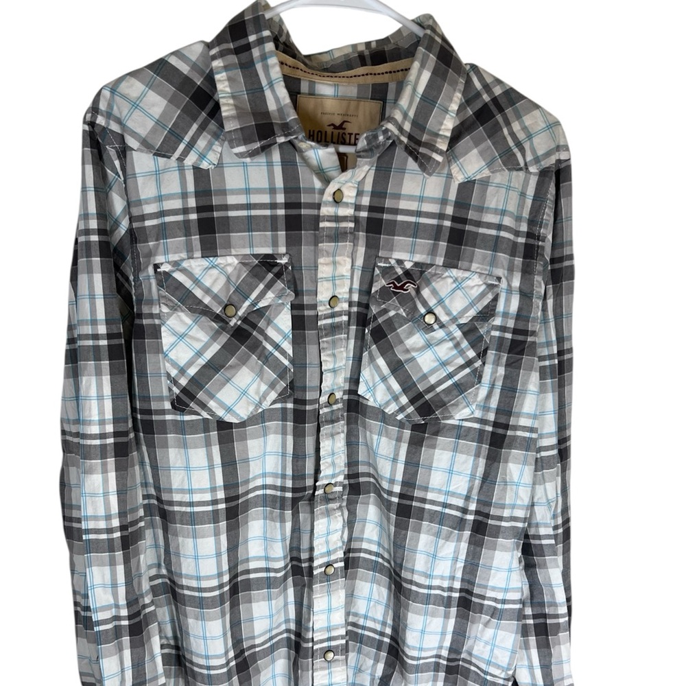 HOLLISTER Snap Front Long Sleeve Check Print Cotton Shirt Size XL